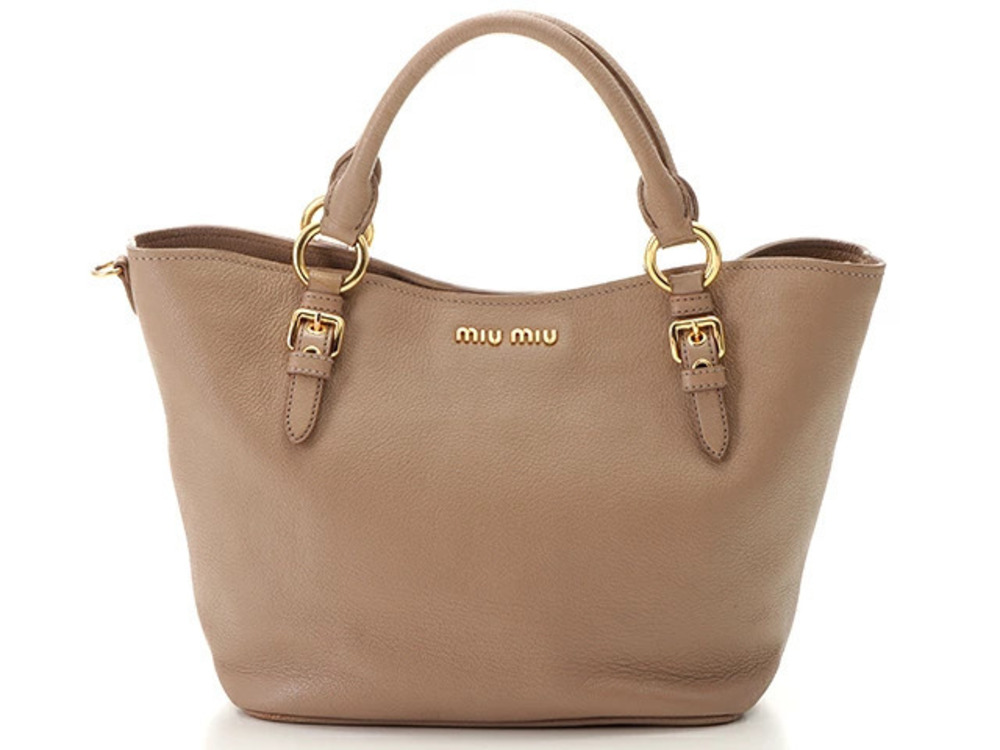 Miu Miu Tote Bag Shoulder Strap Pink Beige Cream Leather